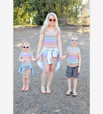 China Wholesale hot selling mommy and me rainbow stripe clothing parent-child family o-neck summer viable outfits for sale