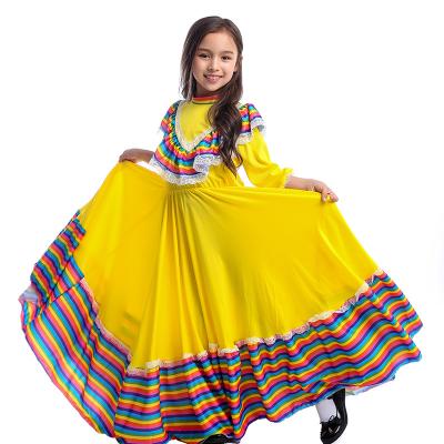 China Traditional Mexican Tranditional Dress Girl Big Dance Costume Kids Party Performance Costume for sale