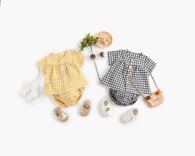 China 2021 Summer Pretty 100%Cotton Baby Plaid Tops+briefs Suits Anti-Shrink Baby Clothes Girls Clothes Sets for sale