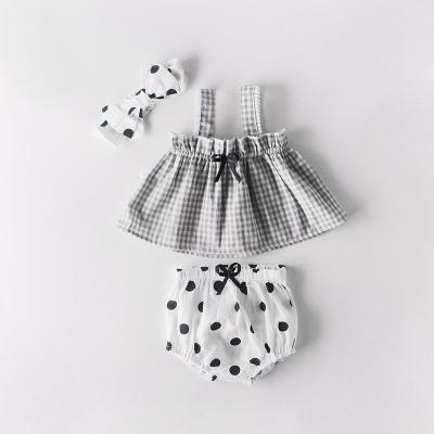 China 2021 Newborn baby sleeveless suit anti-shrink top+shorts+ribbon 3pcs summer kids clothes for babies for sale