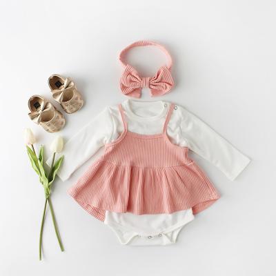 China High Quality Anti-Shrink Newborn Baby Kids Clothing Sets Dress+suit+bow 3pcs Babies Romper Dress for sale