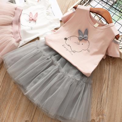 China Breathable Girls Summer Clothes Sets Kids Clothes T-shirt+Lace Skirt Clothing Set for sale