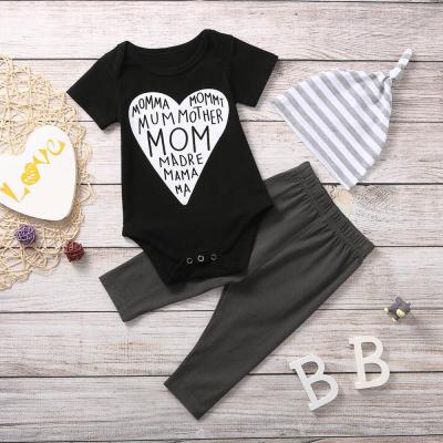 China Newborn Casual Valentine Baby Clothes 3pcs With Hat For Infant Romper +Leggings Boys Girls Dressing Set for sale