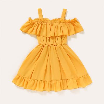 China Breathable Summer Toddler Off The Shoulder Girls Dresses Solid Color Kids Clothes Party Baby Dresses for sale