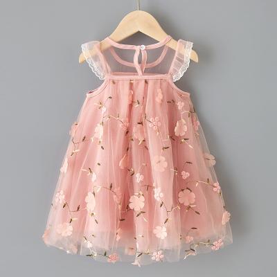 China Girls Breathable Fancy Summer Lace Up Embroidery Mesh Baby Girls Princess Dresses Children Clothing Flower Dresses for sale