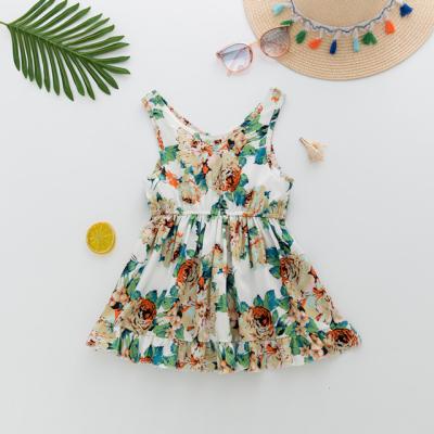 China Breathable Kid Clothing Toddler Girl Dresses Big Floral Ruffle Edge Swing Dress Girls Dresses for sale