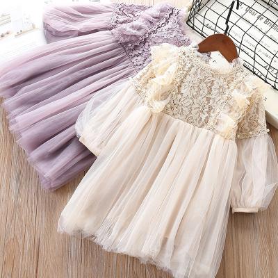 China 2021 Autumn Winter Fashion Breathable Children Lace Up Ruffle Tulle Dress Fancy Girls Dresses for sale