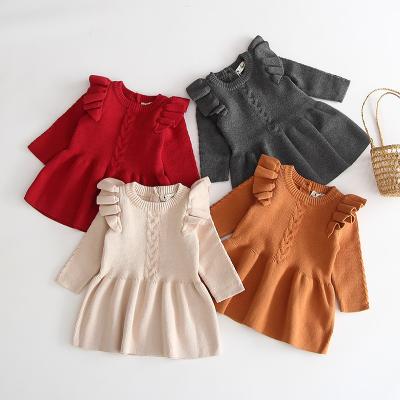 China High Quality Breathable Winter Babies Clothes Knitted Ruffles Dress Kids Clothes Babies Dresses for sale