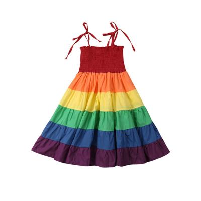 China Wholesale Breathable Kids Rainbow Strap Dress Summer Kids Dresses Babies Dresses for sale