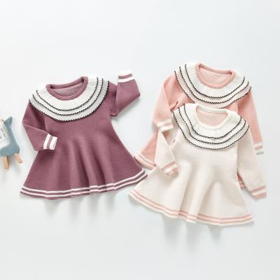 China New Breathable Autumn Style Baby Knitted Dresses Kids Girl Floral Dress Long Sleeve Princess Dress for sale