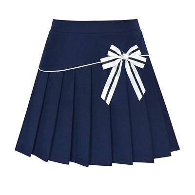 China Breathable Cotton School Uniform Girls Dark Blue Pleated Short Skirt for sale