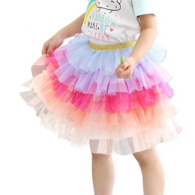 China Girls Rainbow Skirt Girls Breathable Tutu Skirt High Waist Puffy Tulle Skirt for sale