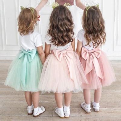 China Breathable Summer Little Girls Mesh Yarn Bow Princess Tutu Fluffy Skirt for sale