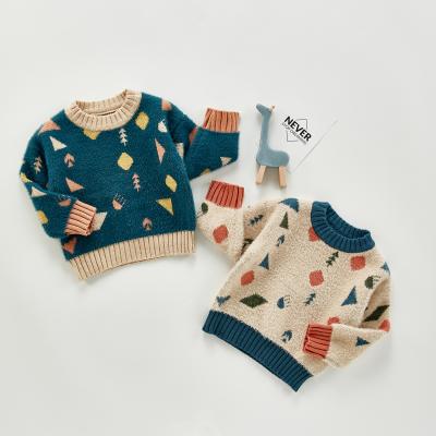 China Breathable Toddler Girls Warm Long Sleeve Geometry Print Sweater Girls Sweater for sale