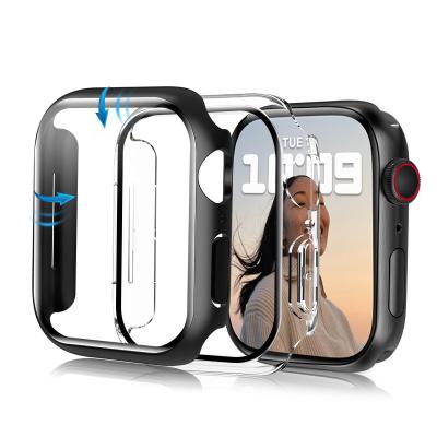 China UNIQUE Smart Watch Screen Protector 2 in 1 Contain Clear Tempered Glass and PC Case Compatible for Apple Watch SE/4/5/6/7 for sale