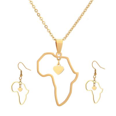 China CLASSIC Jewelry Mens Womens Custom Stainless Steel African Queen Heart Cross American 18k Gold Plated Africa Map Pendant Necklace for sale