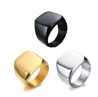 China Wholesale Sun Source Jewelry Custom Engrave Logo Signet Male Blank Metal Ring Black Gold Plated Titanium 316L Stainless Steel Men's Rings for sale