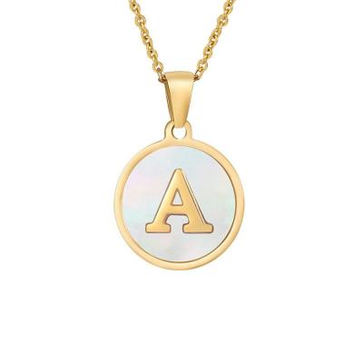 China CLASSIC Unisex Customizable 18K Gold Plated Stainless Steel Round Letter A~Z Pendant Necklace for sale