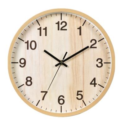 China Hot Sale Gift CREATIVE Logo Simple Design Wooden Color Custom Made Round Plastic Wall Clock for sale