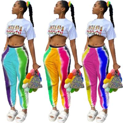 China 2022 summer hot sale rainbow color anti-pilling elegant orientation long pants women printing ladies trousers for sale