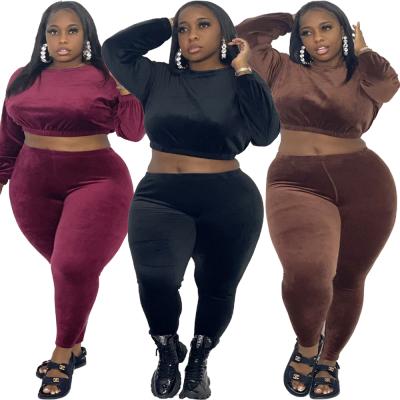 China Anti-pilling 2022 autumn winter plus size casual women's sportswear solid color sweater tights women's clothing 2 pieces set yoga clothes for sale