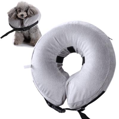 China Viable PVC Inflatable Adjustable Anti-bite Plush Zipper Collar Pet Protective Neck Ring for sale