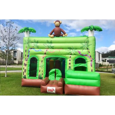 China Indoor/Outdoor Jungle Monkey Inflatable Bounce House With Combo Slide Inflatable Castle Slide for sale