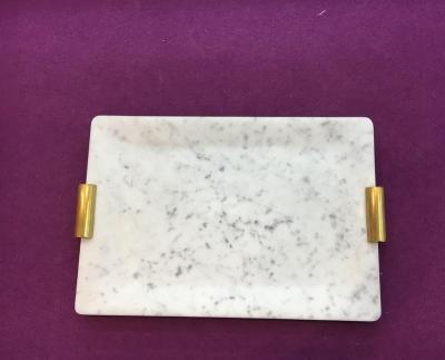 China Sustainable marble tray with brass handles, natural marble tray, natural marble dish with brass handles for sale