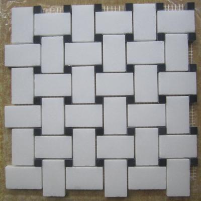 China White parquet thassos and basket weave black marble mosaic for sale