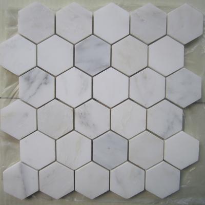 China Parquet Hexagon Marble Mosaic Carrara Slab,Carrara Marble Mosaic Slab,High Quality Marble Mosaic Slab for sale