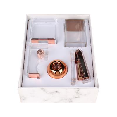 Cina Dispenser Pen Pencil Holder Stationery Set Rose Gold Marble Tape Dispenser Stapler Paper Clip Office School Office Supplies in vendita