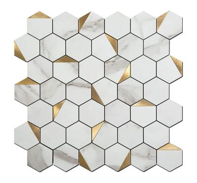 China 4mm Thickness Traditional Aluminum Peel and Stick Backsplash Mosaic Stainless Steel Self Adhesive Tile For Kitchen Wall Bathroom Hexgon for sale