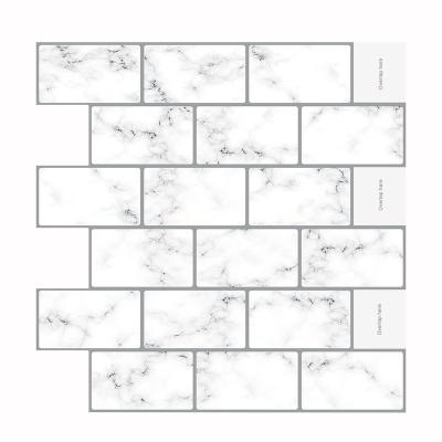 China Just Peel and Stick 12x12 Inches Waterproof White Marble Wall Sticker Anti-mold Kitchen Backsplash Tiles for Bathroom for sale