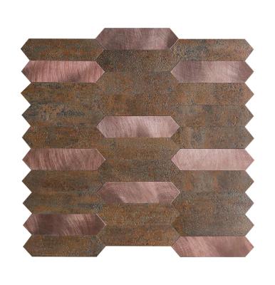 China Waterproof Peel and Stick Modern Steel Effect Mosaic Wall Tile Sticker Backsplash Stick on Metal Tiles in Rose Gold for sale