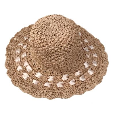 China 2022Spring new picture flat brim large brim sunshade dome summer beach female hand crocheting straw hat outdoor one piece dropshipping for sale