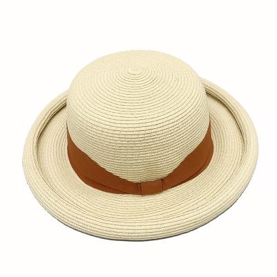 China Picture Hepburn Style Sun Protection Dome Women's Brim Warp Knitted Satin Summer Wide Brim Artistic Straw Hat for sale