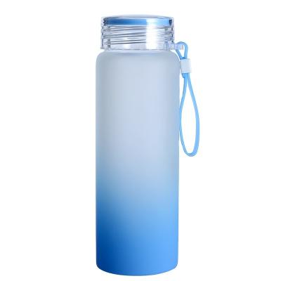 China Hot Selling Wholesale Viable Insulate Gradient Color Frosted Curve Glass Water Bottle With Lid for sale