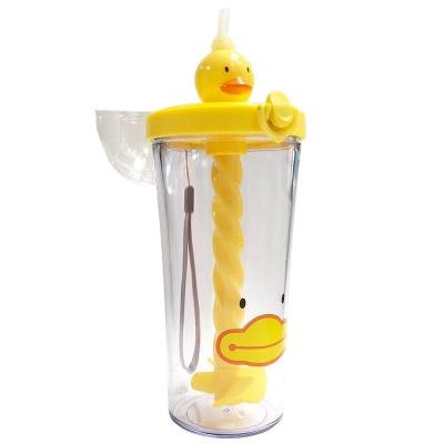 China 2022 New Products Viable Travel Tumbler Cute Pattern Yellow Duck Plastic Modern Water Bottle for sale