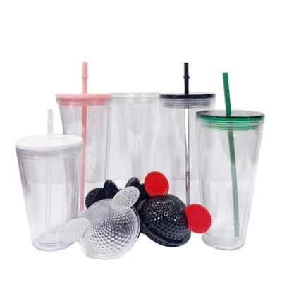 China 2022 Summer Amazon DIY Coffee Cup Viable Hot Cold Double Wall Plastic Tumbler Cups With Straw Lid for sale