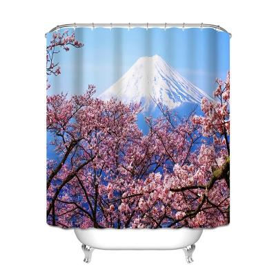 China Luxury Waterproof Washable Curtain Mount Fuji Digital In Shower Curtain Bath Viable Shower Curtain Set Printing Polyester Fabric for sale