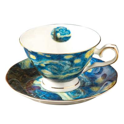 China Sustainable Oil Painting Ceramic Coffee Cup And Saucer Set Multi-Use Ceramic Tea Cup Set Nordic Style Ins Style Luxury Gift Box With Cup Rac spoon for sale