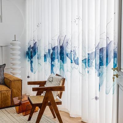 China Wholesa Minimalist White Curtain in Chiffon Printing Ink Curtain Living Room Bedroom Balcony Light Transmission Heat Insulation Sunscreen for sale