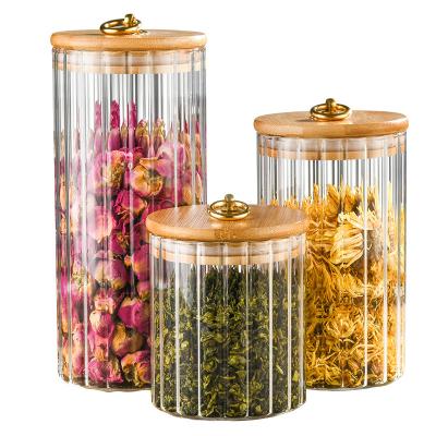 China Household Transparent Vertical Grain Sealed Storage Viable Glass Jar Household Pickle Jar Pickle Bottle Pickle Jar Pattern Glass Sealed Jar for sale