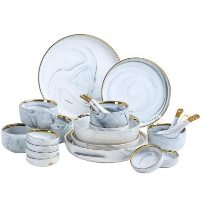 China Viable European-style simple ceramic household pattern stone luxury tableware set bowl creative bowl spoon dish Phnom Penh dish for sale