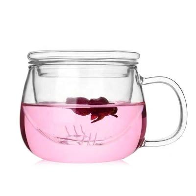 China Glass Cup Minimalist Glass Tea Cup With Removable Tumbler With Lid Desktop Water Tea Cup Filter Fun Handle Three-Piece Round Mug Cup for sale