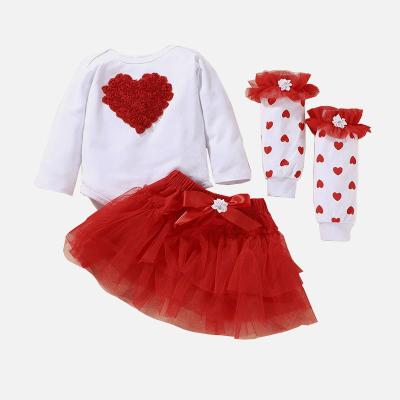 China Wholesale breathable valentine gift set 3 piece infant baby clothing sets white romper skirt outfit sets for newborn baby for sale