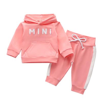 China Wholesale Breathable Pink Spring Hooded Baby Panties Top Cute Clothing Sets Mini Printing Girls Boutique Infant Clothes for sale