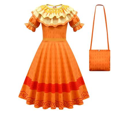 China Long Mirabel Encanto Kids Dresses Costume Baby Girls Breathable Ruffle Halloween Carnival Dress Princess Party Clothes Flower for sale