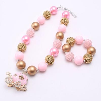 China RTS Babies Pumpkin Carriage Friendly Pink Chunky Rhinestone Beads Cute RTS Babies Necklace Bracelet Jewelry Sets for sale