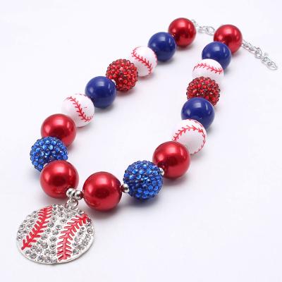 China RTS Friendly Chunky Rhinestone Beads America Independence Day Patriotic 4th of July Jewelry Babies Necklace for sale